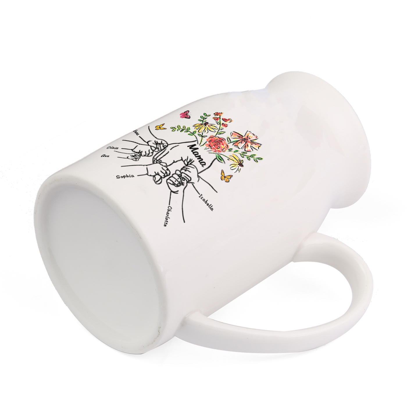 Personalisierte 6 Namen & Text Blumen Hand in Hand Familie Vase Geschenk für Mama Oma