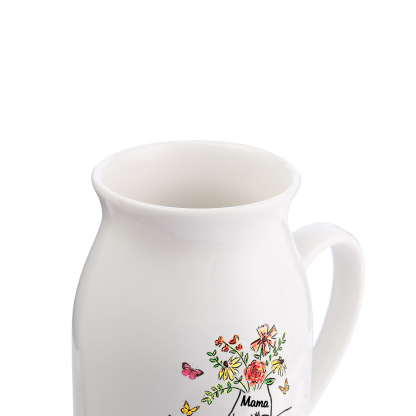 Personalisierte 6 Namen & Text Blumen Hand in Hand Familie Vase Geschenk für Mama Oma 