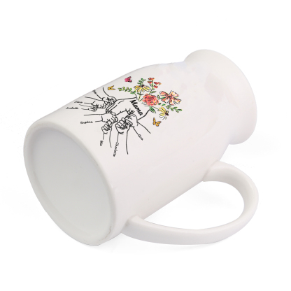 Personalisierte 7 Namen & Text Blumen Hand in Hand Familie Vase Geschenk für Mama Oma 