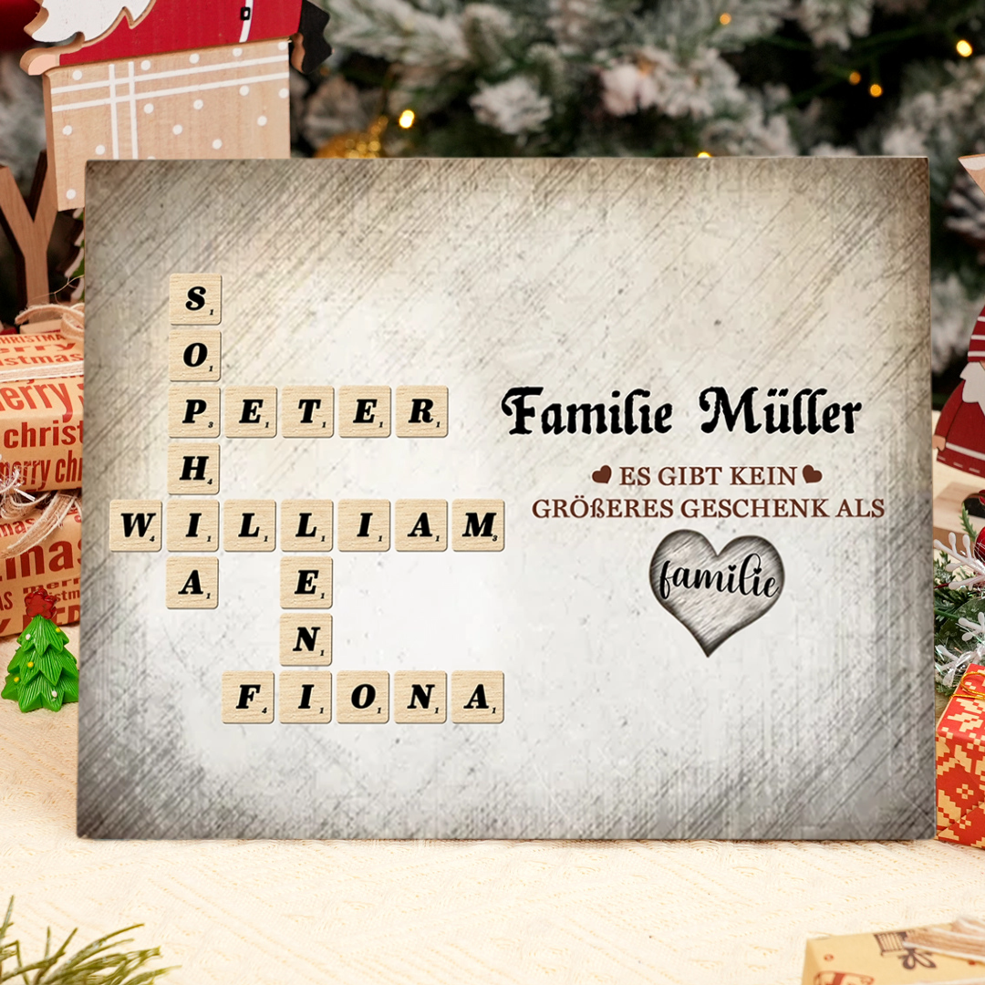Personalisierte 2-12 Namen & 1 Text Holzbild im Kreuzworträtsel-Stil – Es gibt kein größeres Geschenk als Familie – Geschenk  für Familie