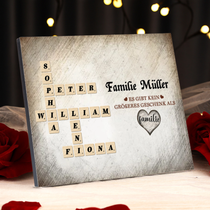 Personalisierte 2-12 Namen & 1 Text Holzbild im Kreuzworträtsel-Stil – Es gibt kein größeres Geschenk als Familie – Geschenk  für Familie