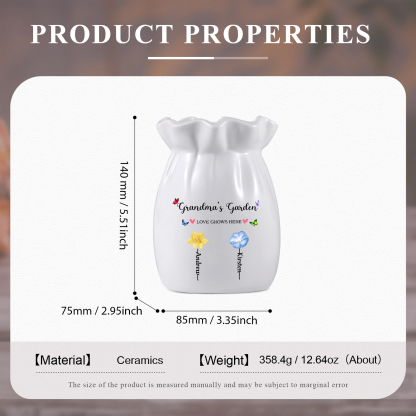 Personalisierte 2 Texte & 2 Namen & 2 Geburtsblumen -Omas Garten-Blumen Vase in 2 Größe für Mama/Oma 