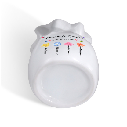 Personalisierte 2 Texte & 4 Namen & 4 Geburtsblumen -Omas Garten-Blumen Vase in 2 Größe für Mama/Oma 