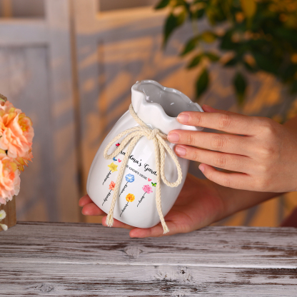 Personalisierte 2 Texte & 5 Namen & 5 Geburtsblumen -Omas Garten-Blumen Vase in 2 Größe für Mama/Oma 