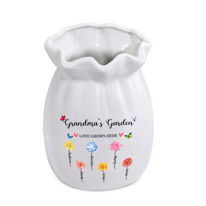 Personalisierte 2 Texte & 6 Namen & 6 Geburtsblumen -Omas Garten-Blumen Vase in 2 Größe für Mama/Oma 