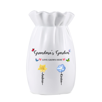 Personalisierte 2 Texte & 2 Namen & 2 Geburtsblumen -Omas Garten-Blumen Vase in 2 Größe für Mama/Oma 