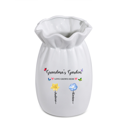 Personalisierte 2 Texte & 2 Namen & 2 Geburtsblumen -Omas Garten-Blumen Vase in 2 Größe für Mama/Oma 