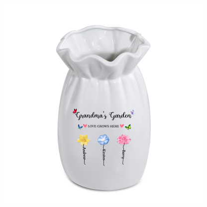 Personalisierte 2 Texte & 3 Namen & 3 Geburtsblumen -Omas Garten-Blumen Vase in 2 Größe für Mama/Oma 
