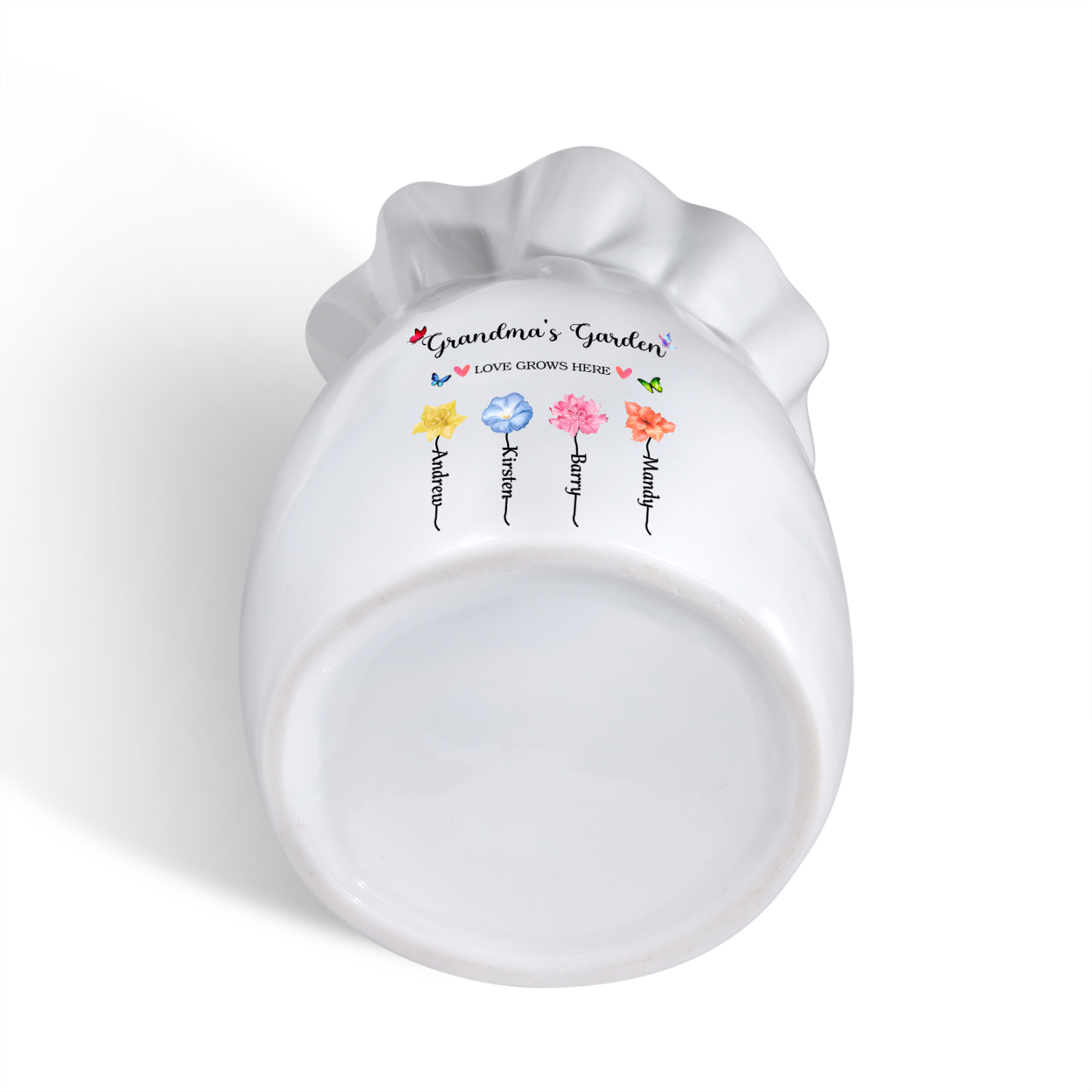 Personalisierte 2 Texte & 4 Namen & 4 Geburtsblumen -Omas Garten-Blumen Vase in 2 Größe für Mama/Oma 
