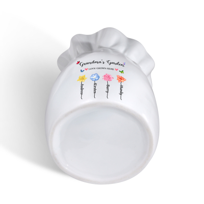 Personalisierte 2 Texte & 4 Namen & 4 Geburtsblumen -Omas Garten-Blumen Vase in 2 Größe für Mama/Oma 