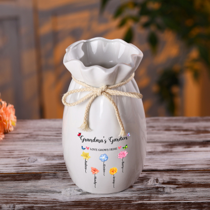 Personalisierte 2 Texte & 5 Namen & 5 Geburtsblumen -Omas Garten-Blumen Vase in 2 Größe für Mama/Oma 