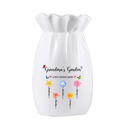 Personalisierte 2 Texte & 5 Namen & 5 Geburtsblumen -Omas Garten-Blumen Vase in 2 Größe für Mama/Oma 