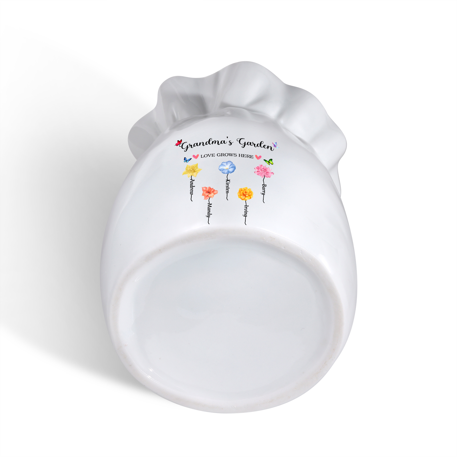 Personalisierte 2 Texte & 5 Namen & 5 Geburtsblumen -Omas Garten-Blumen Vase in 2 Größe für Mama/Oma 