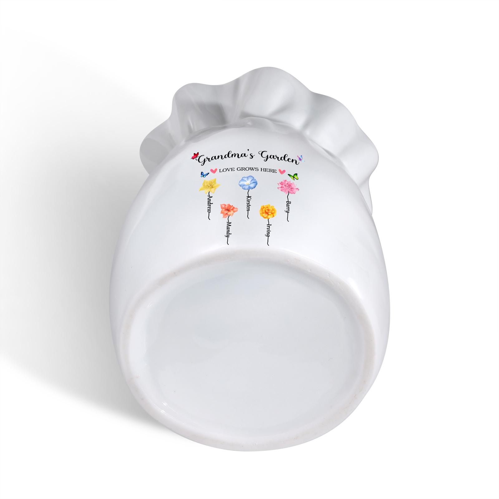Personalisierte 2 Texte & 5 Namen & 5 Geburtsblumen -Omas Garten-Blumen Vase in 2 Größe für Mama/Oma 