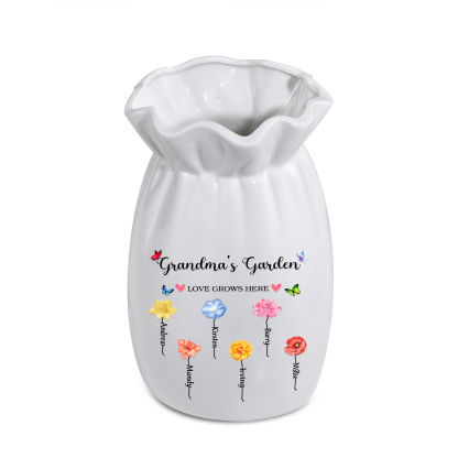 Personalisierte 2 Texte & 6 Namen & 6 Geburtsblumen -Omas Garten-Blumen Vase in 2 Größe für Mama/Oma 