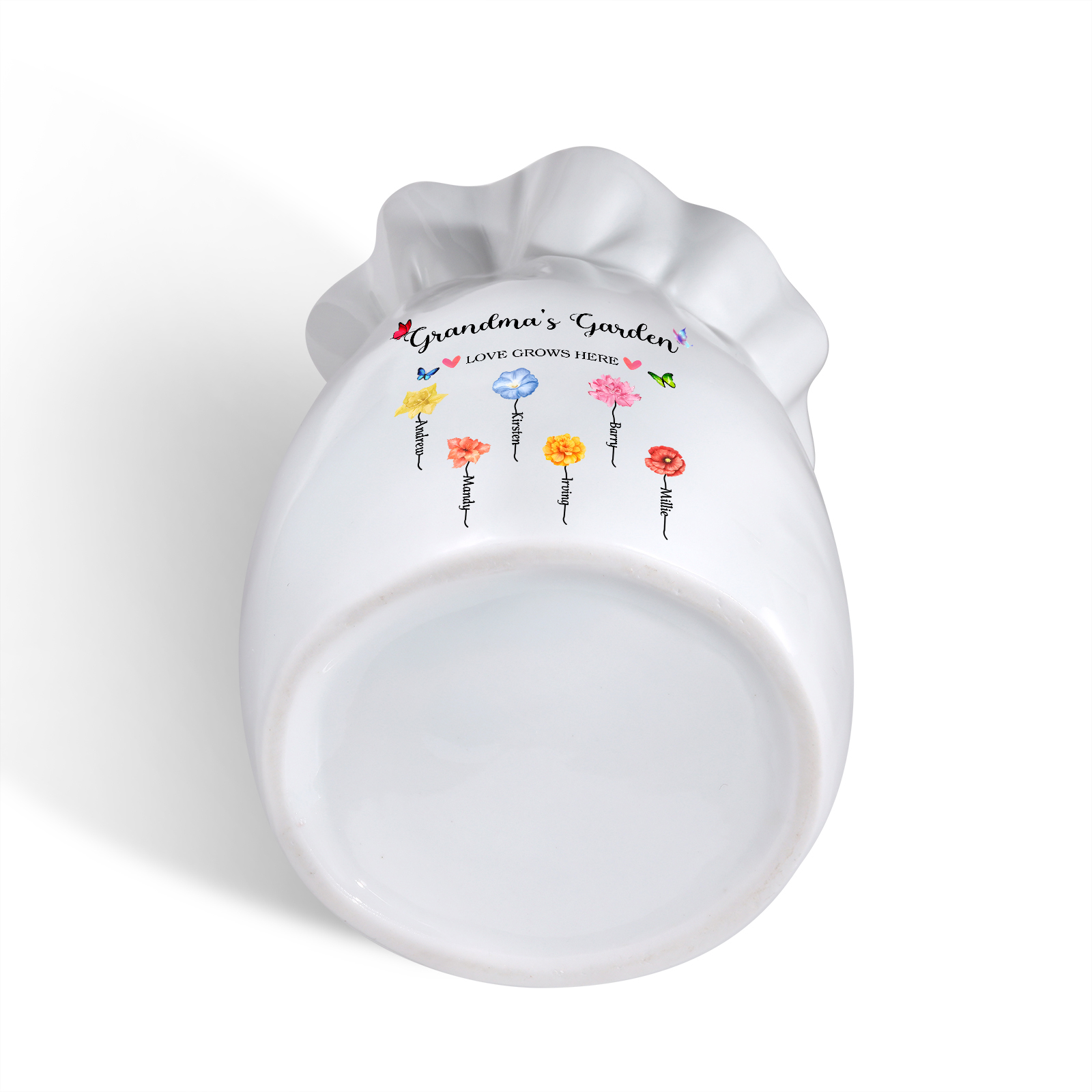 Personalisierte 2 Texte & 6 Namen & 6 Geburtsblumen -Omas Garten-Blumen Vase in 2 Größe für Mama/Oma 