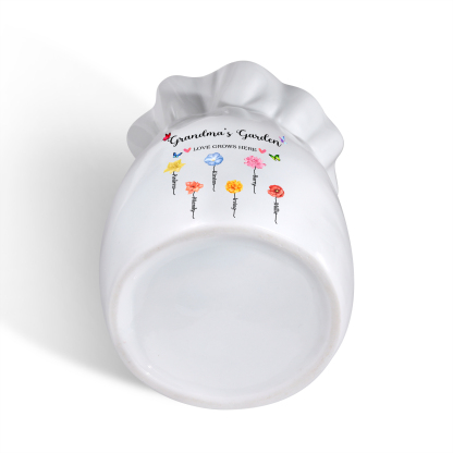 Personalisierte 2 Texte & 6 Namen & 6 Geburtsblumen -Omas Garten-Blumen Vase in 2 Größe für Mama/Oma 