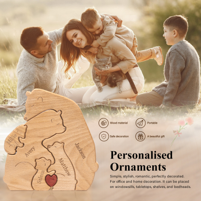 Holzskulptur-Personalisierte 5 Namen Bär Umarmung Familie Holz Deko