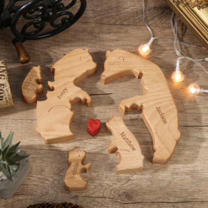 Holzskulptur-Personalisierte 5 Namen Bär Umarmung Familie Holz Deko
