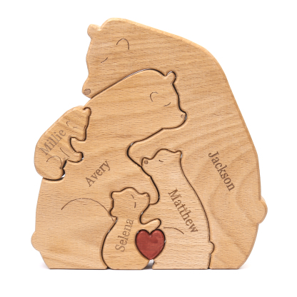 Holzskulptur-Personalisierte 5 Namen Bär Umarmung Familie Holz Deko
