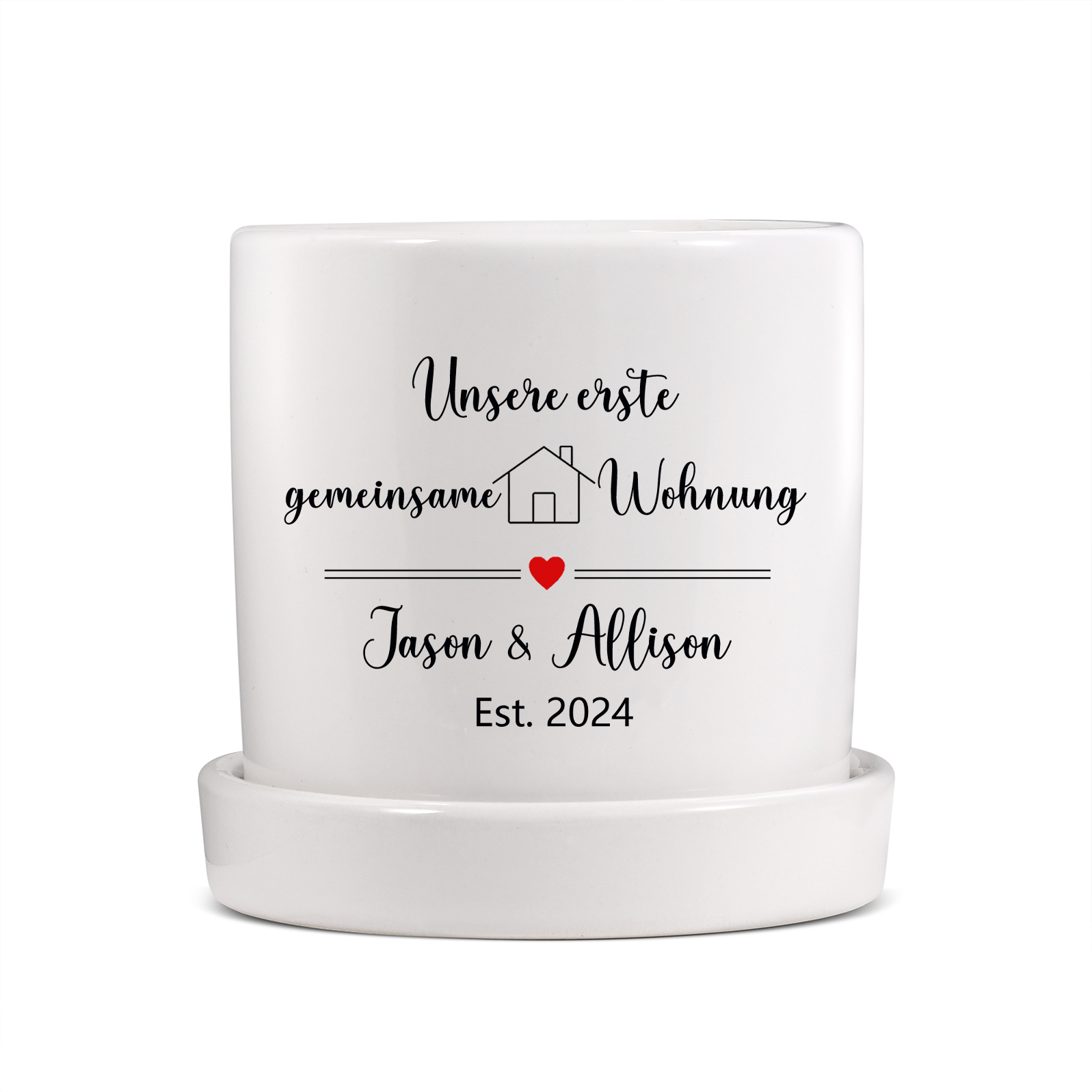 Personalisierbarer Text & Datum Liebespaar Blumentopf Unsere erste gemeinsame Wohnung Einweihungsgeschenk Geschenk für ein neues Zuhause