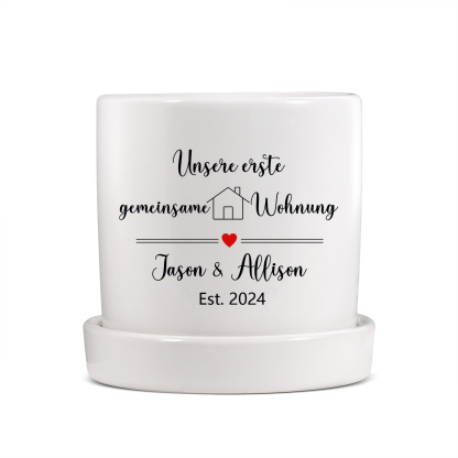 Personalisierbarer Text & Datum Liebespaar Blumentopf Unsere erste gemeinsame Wohnung Einweihungsgeschenk Geschenk für ein neues Zuhause