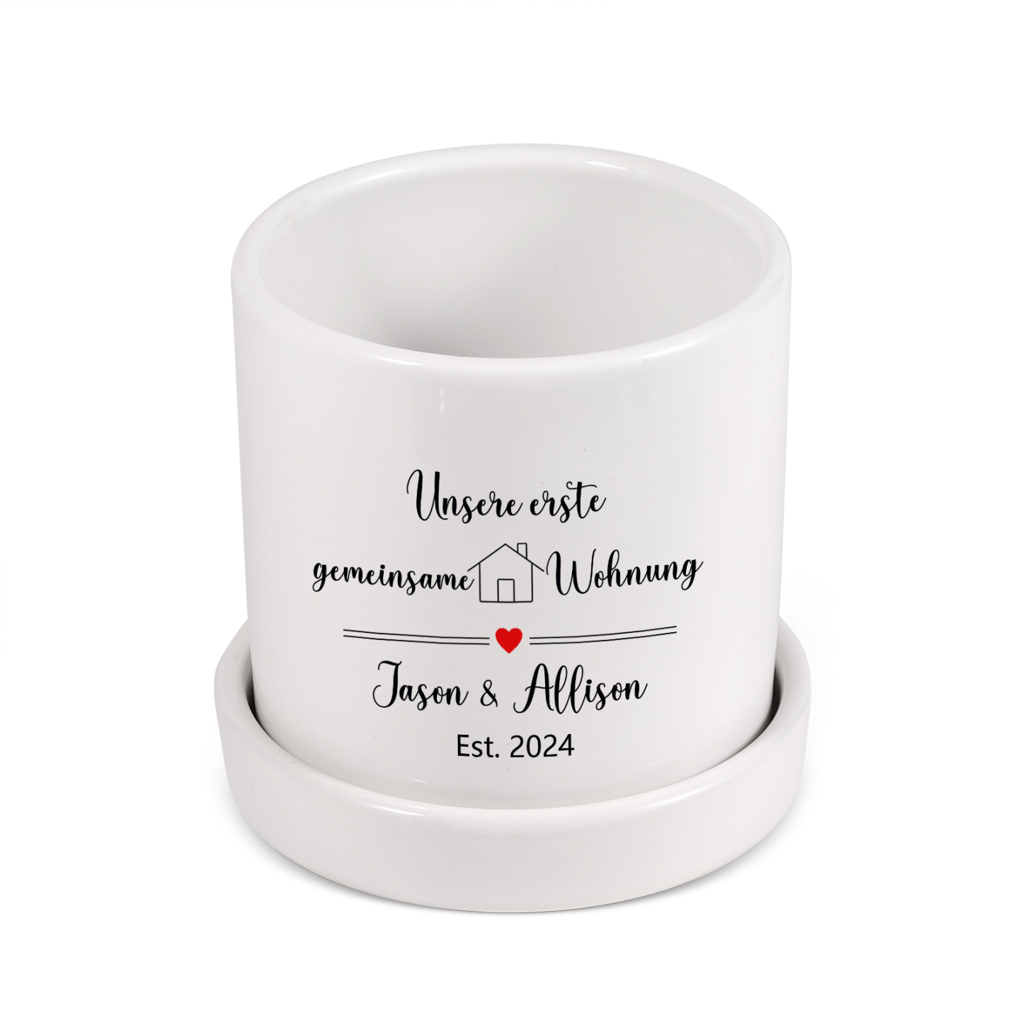 Personalisierbarer Text & Datum Liebespaar Blumentopf Unsere erste gemeinsame Wohnung Einweihungsgeschenk Geschenk für ein neues Zuhause