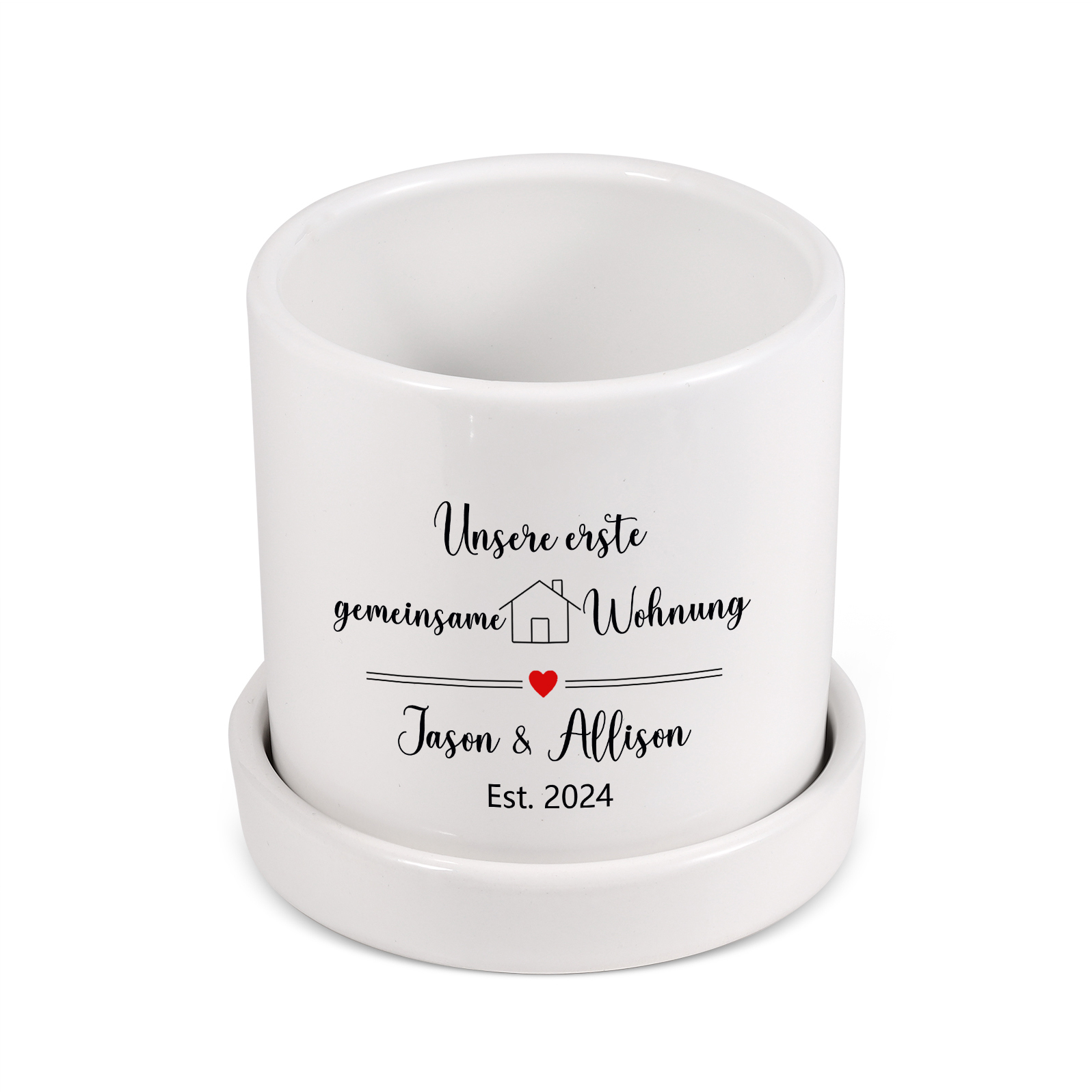 Personalisierbarer Text & Datum Liebespaar Blumentopf Unsere erste gemeinsame Wohnung Einweihungsgeschenk Geschenk für ein neues Zuhause