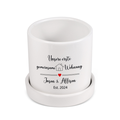 Personalisierbarer Text & Datum Liebespaar Blumentopf Unsere erste gemeinsame Wohnung Einweihungsgeschenk Geschenk für ein neues Zuhause