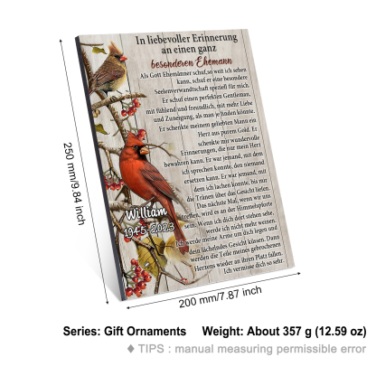 Erinnerung Holzbild - Personalisierter Name & Jahr In liebevoller Erinnerung an einen ganz besonderen Ehemann Holzdekoration zum Gedenken