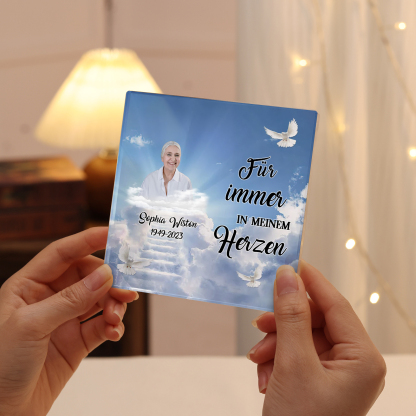 Personalisierte 2 Texte & Foto Quadrat Acryl-Deko-Für immer in meinem Herzen-Trauer Schreibtischdekoration