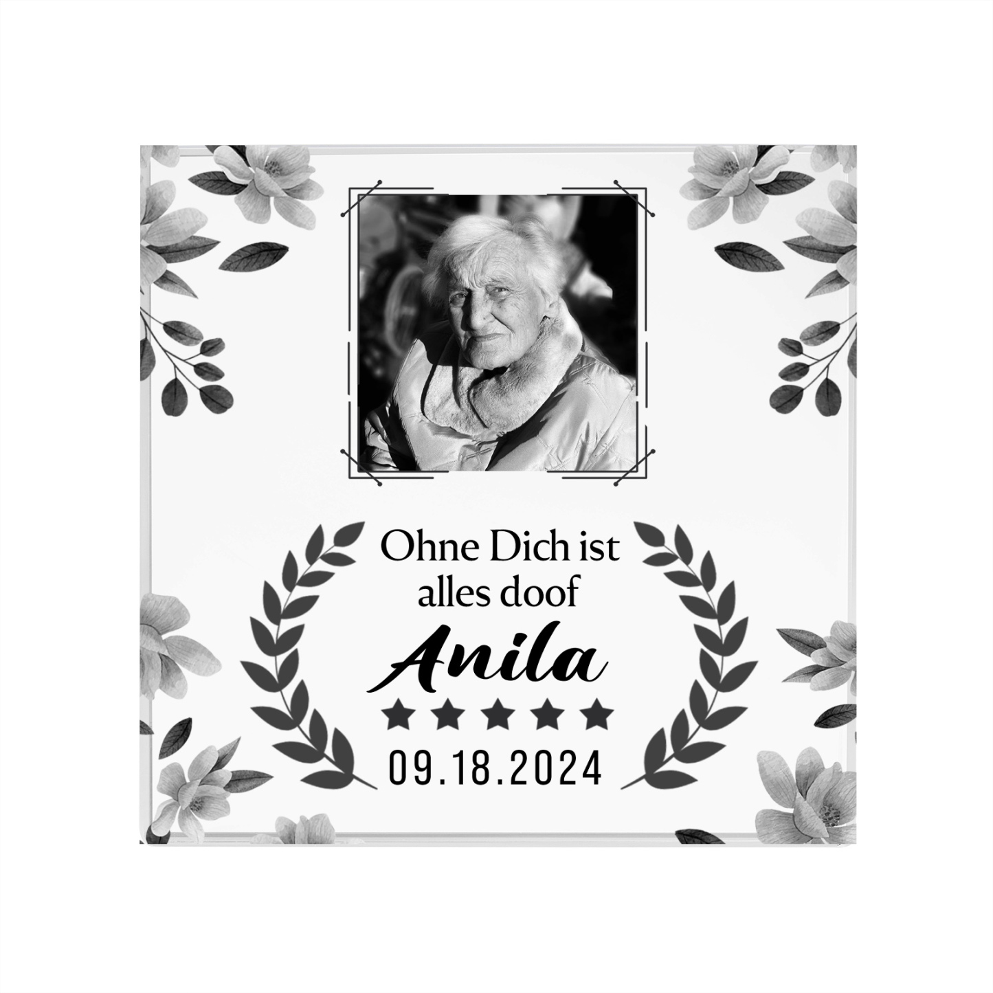 Personalisierte 2 Texte & Foto Quadrat Acryl-Deko-Ohne dich ist alles doof-Trauer Schreibtischdekoration