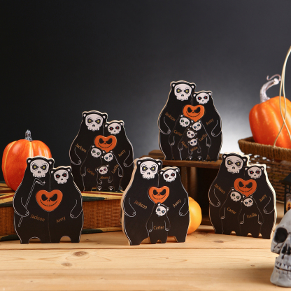 Personalisierte 2 Namen Bären Holz Puzzle Halloween-Ornament- Einzigartiges Geschenk für den spookigen Tag