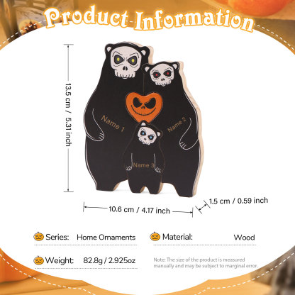 Personalisierte 3 Namen Bären Holz Puzzle Halloween-Ornament- Einzigartiges Geschenk für den spookigen Tag