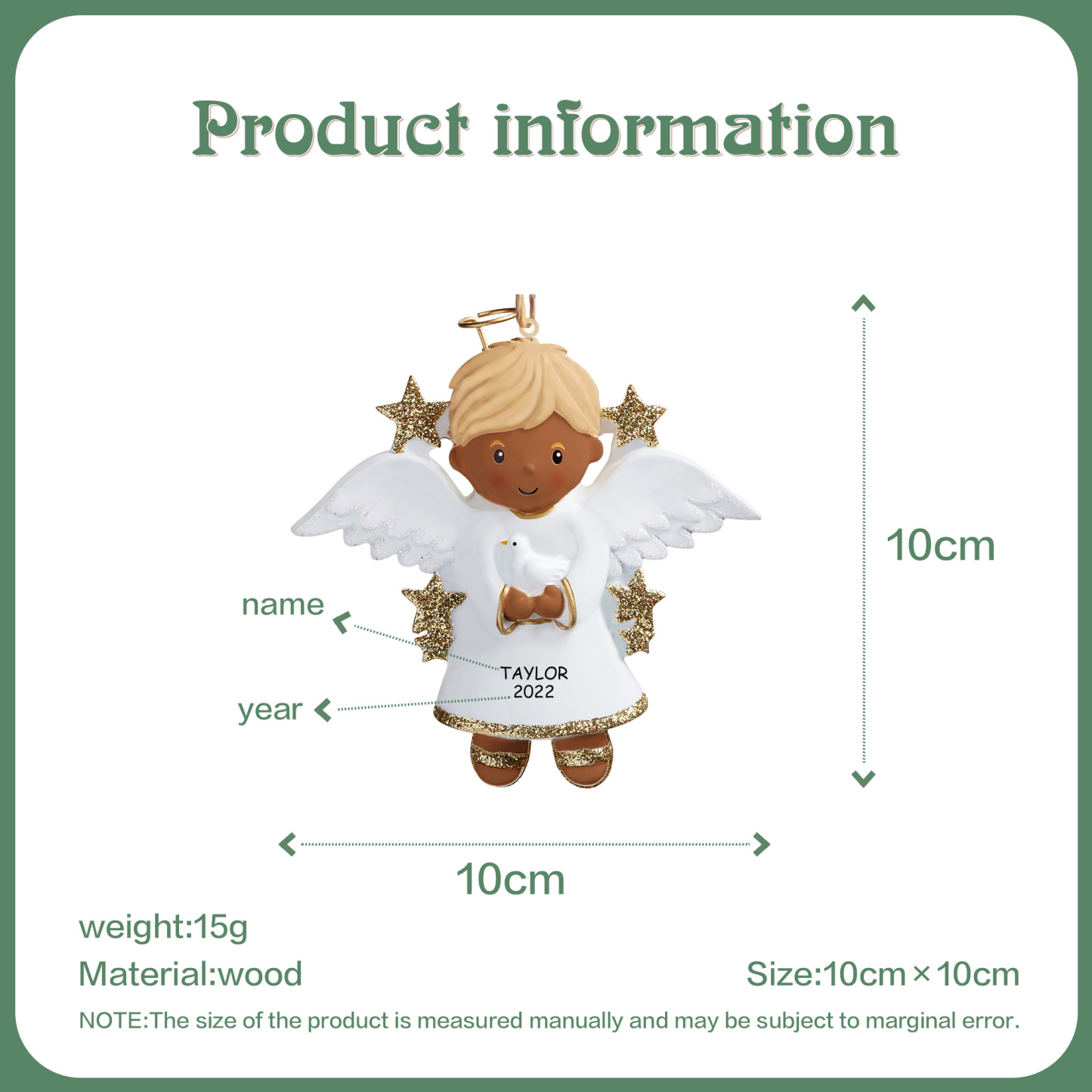 Personalisierter 1 Name & Jahr Weihnachtsengel Holz-Anhänger – Festliche Dekoration für Jungen