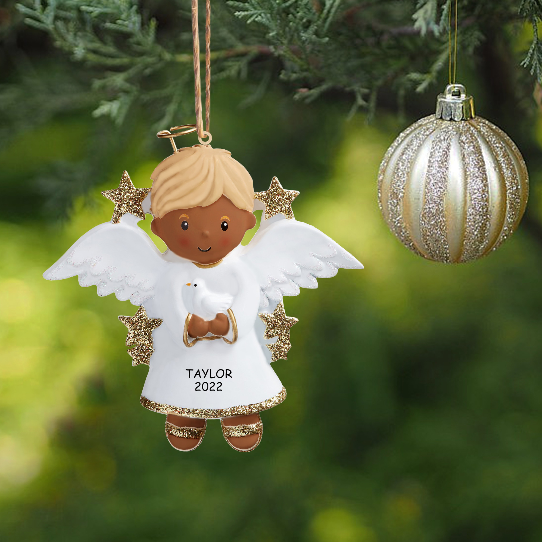 Personalisierter 1 Name & Jahr Weihnachtsengel Holz-Anhänger – Festliche Dekoration für Jungen