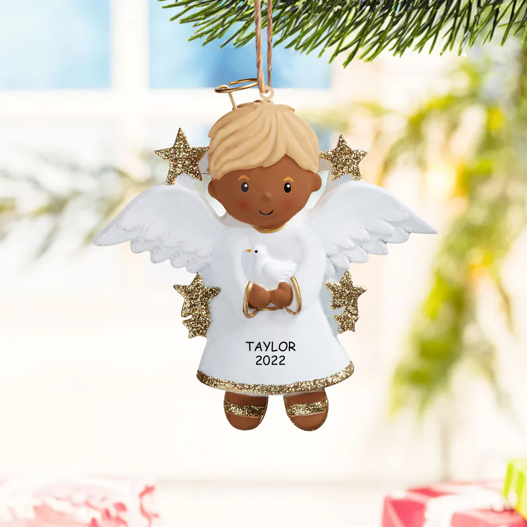 Personalisierter 1 Name & Jahr Weihnachtsengel Holz-Anhänger – Festliche Dekoration für Jungen