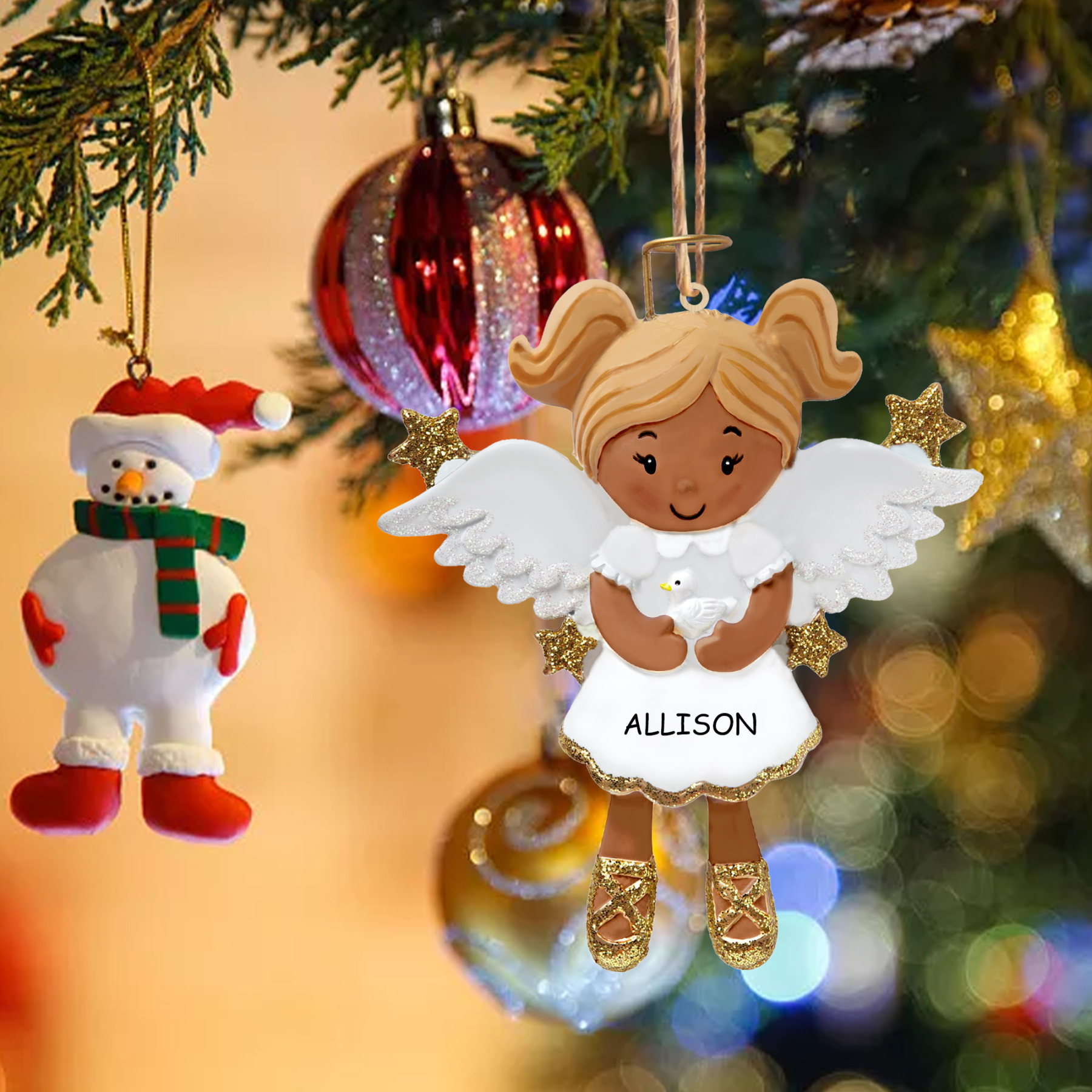 Personalisierter 1 Name & Jahr Weihnachtsengel Holz-Anhänger – Festliche Dekoration für Mädchen
