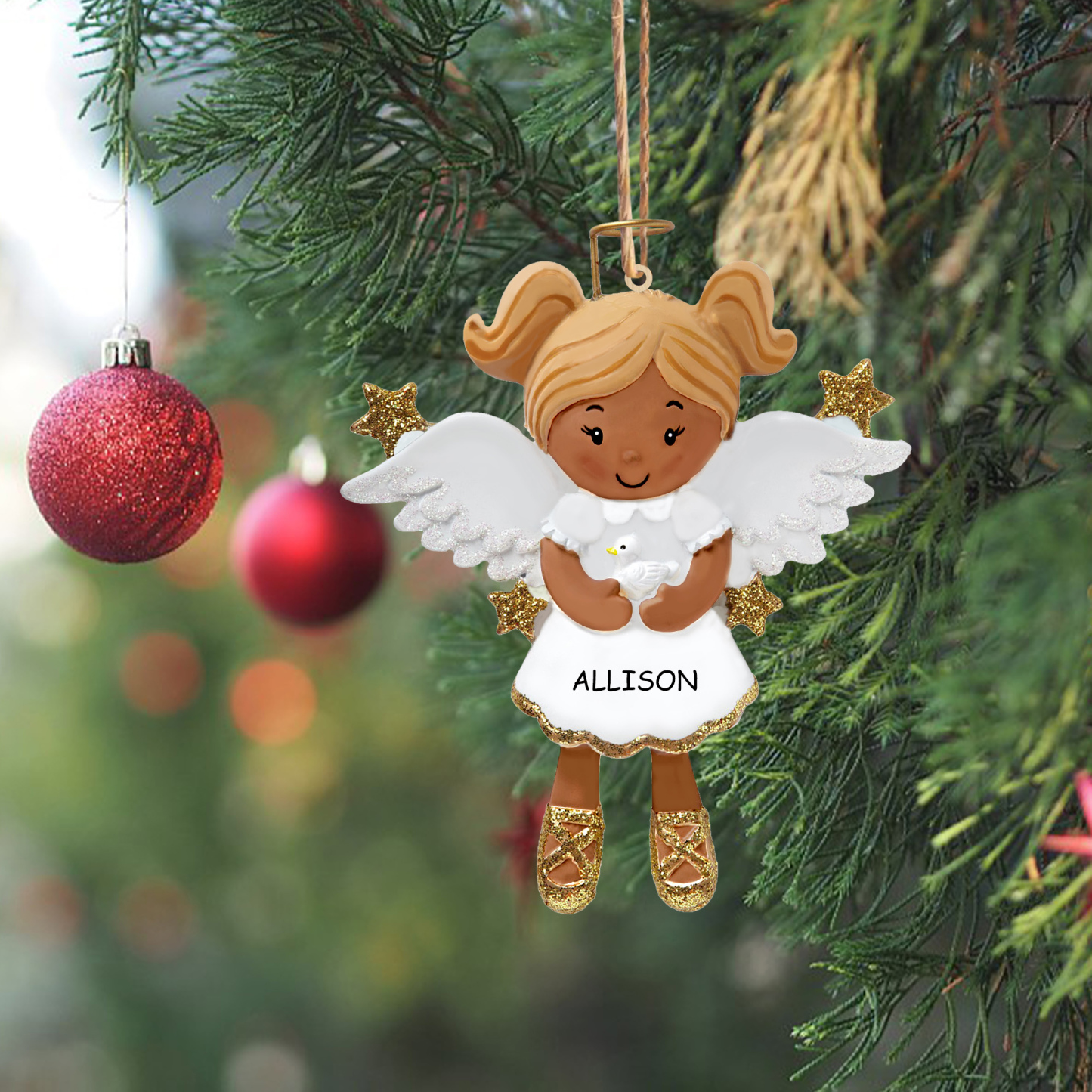 Personalisierter 1 Name & Jahr Weihnachtsengel Holz-Anhänger – Festliche Dekoration für Mädchen