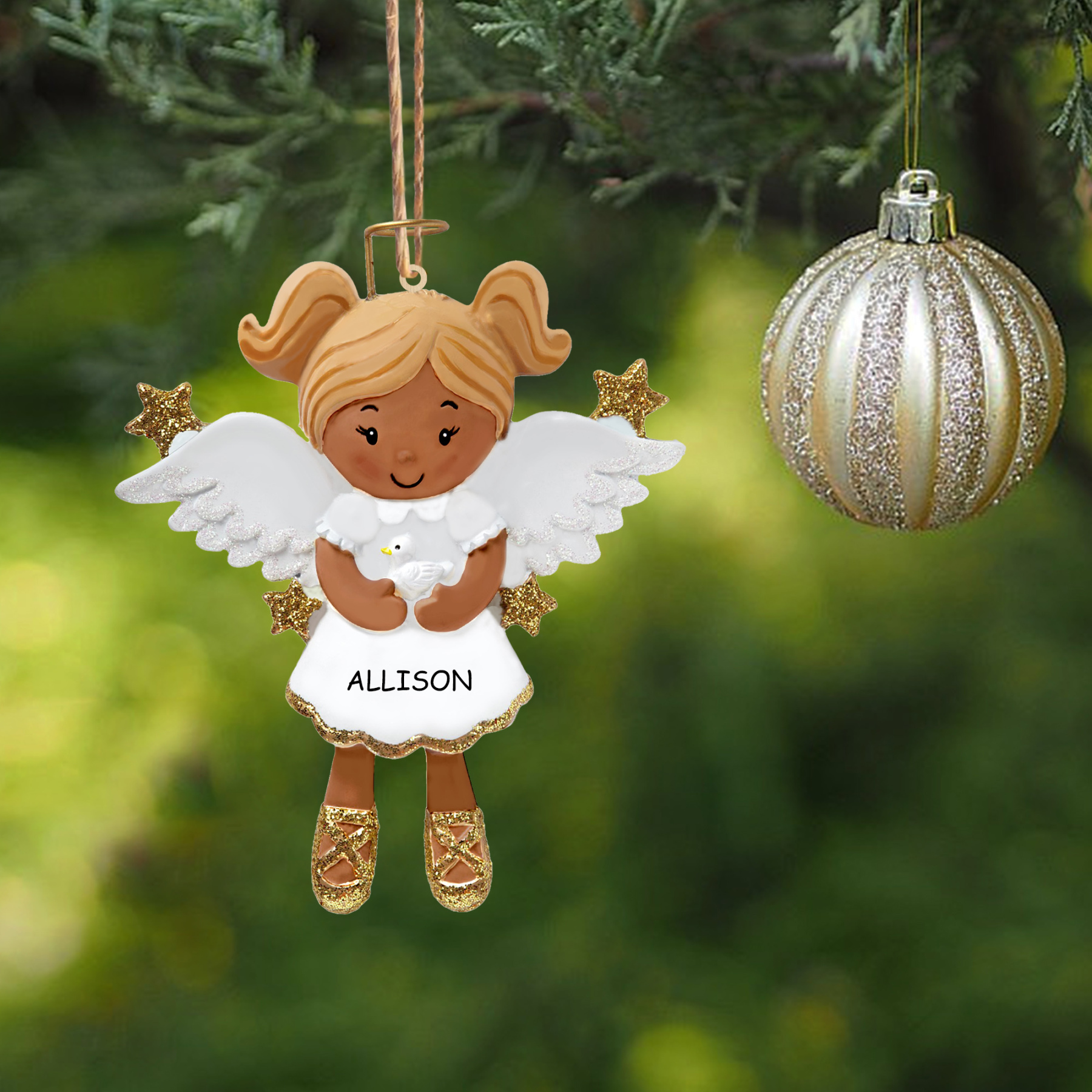 Personalisierter 1 Name & Jahr Weihnachtsengel Holz-Anhänger – Festliche Dekoration für Mädchen