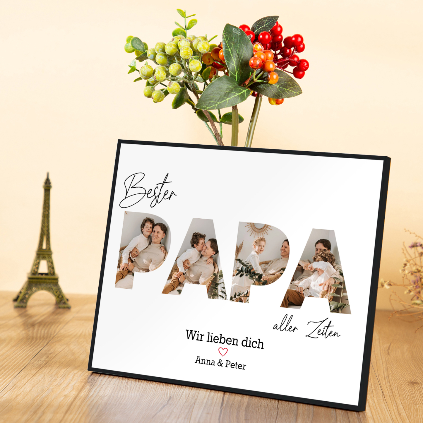 Personalisierter Text & 4 Fotos Holzbild Geschenk für Großeltern Familie