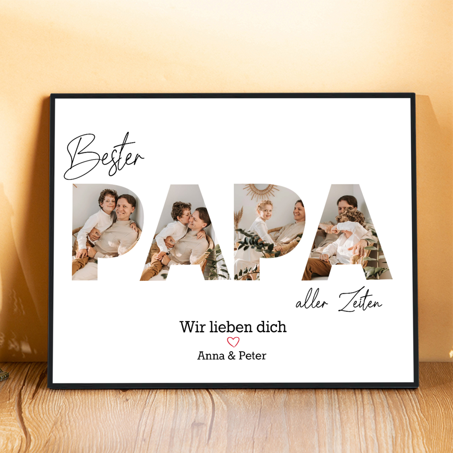Personalisierter Text & 4 Fotos Holzbild Geschenk für Großeltern Familie