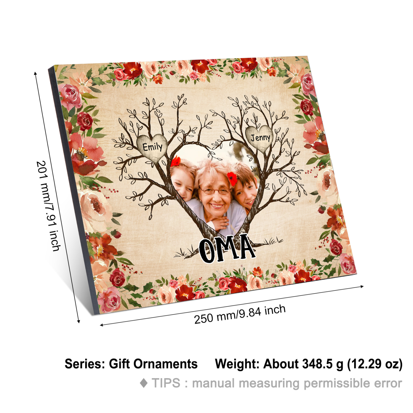 Personalisierter Text & 1 Foto & 2 Namen Holzbild Geschenk für Großeltern Familie