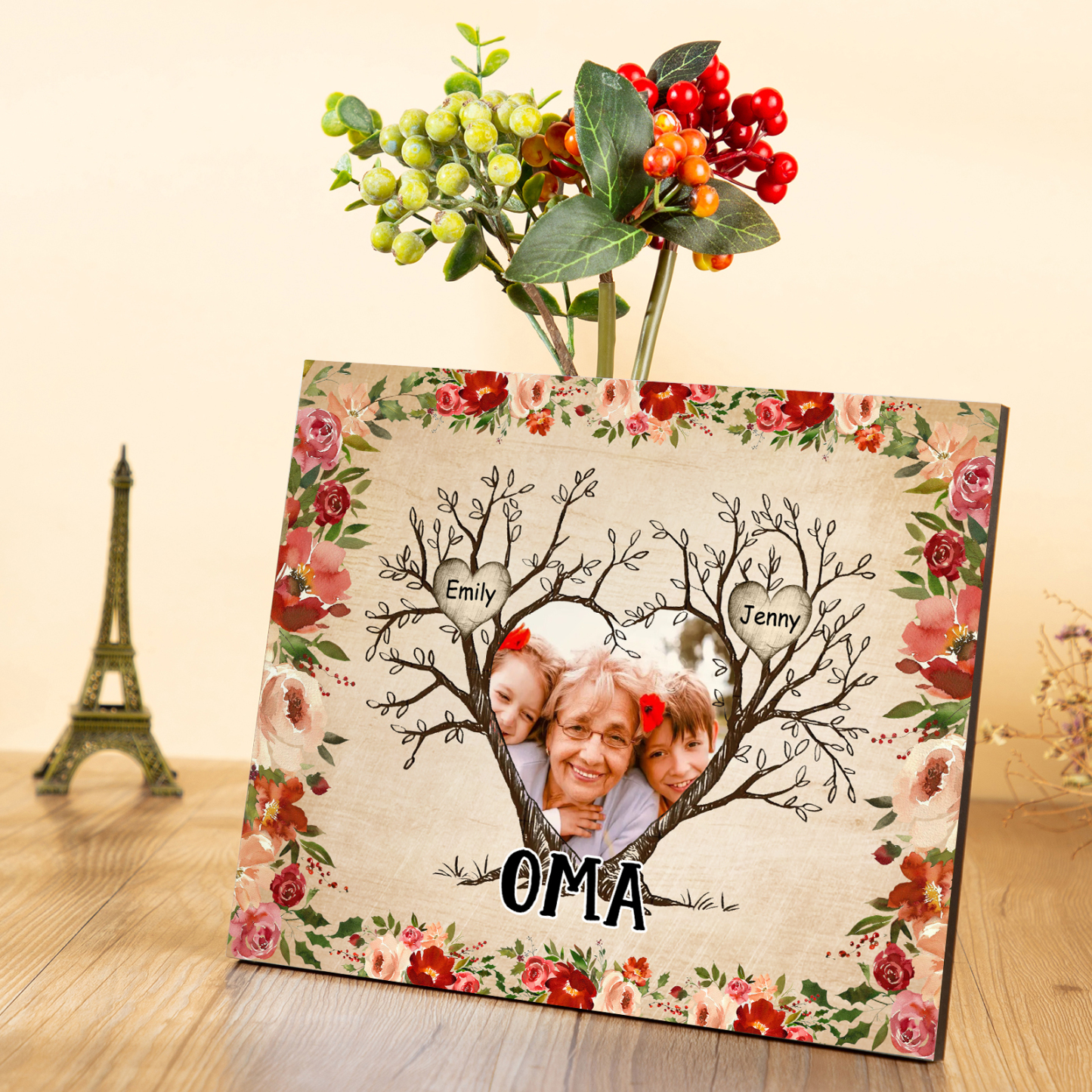 Personalisierter Text & 1 Foto & 2 Namen Holzbild Geschenk für Großeltern Familie