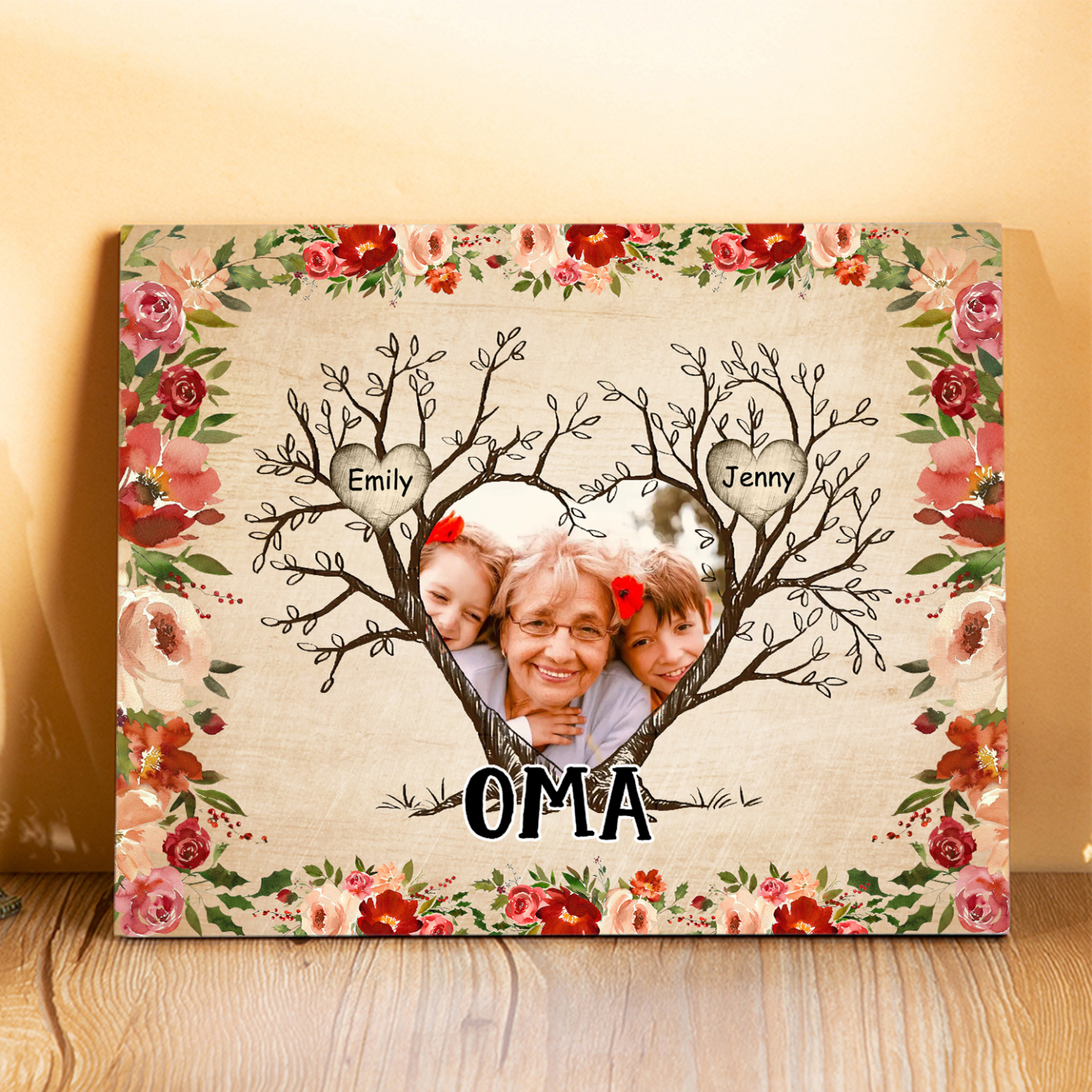 Personalisierter Text & 1 Foto & 2 Namen Holzbild Geschenk für Großeltern Familie