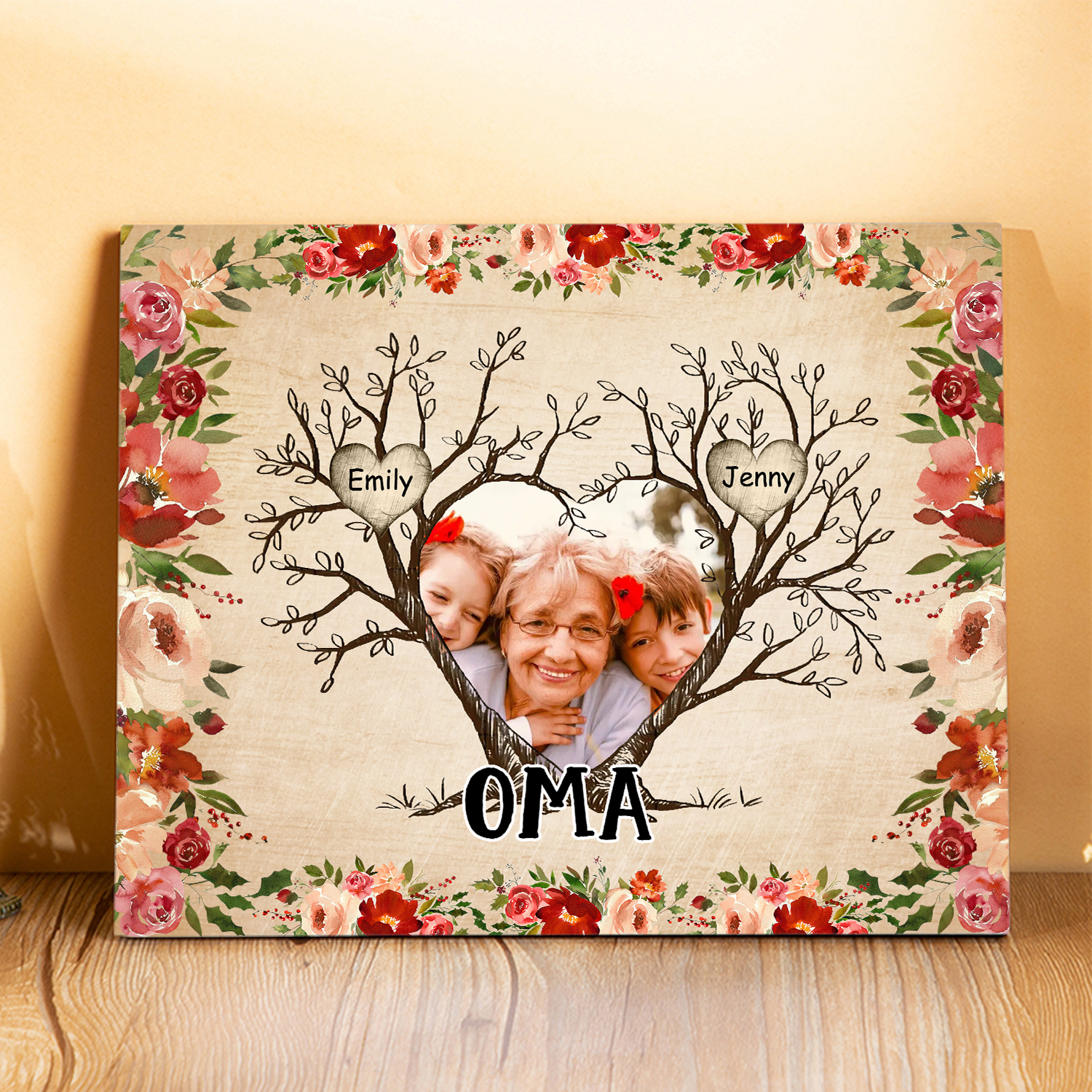 Personalisierter Text & 1 Foto & 2 Namen Holzbild Geschenk für Großeltern Familie