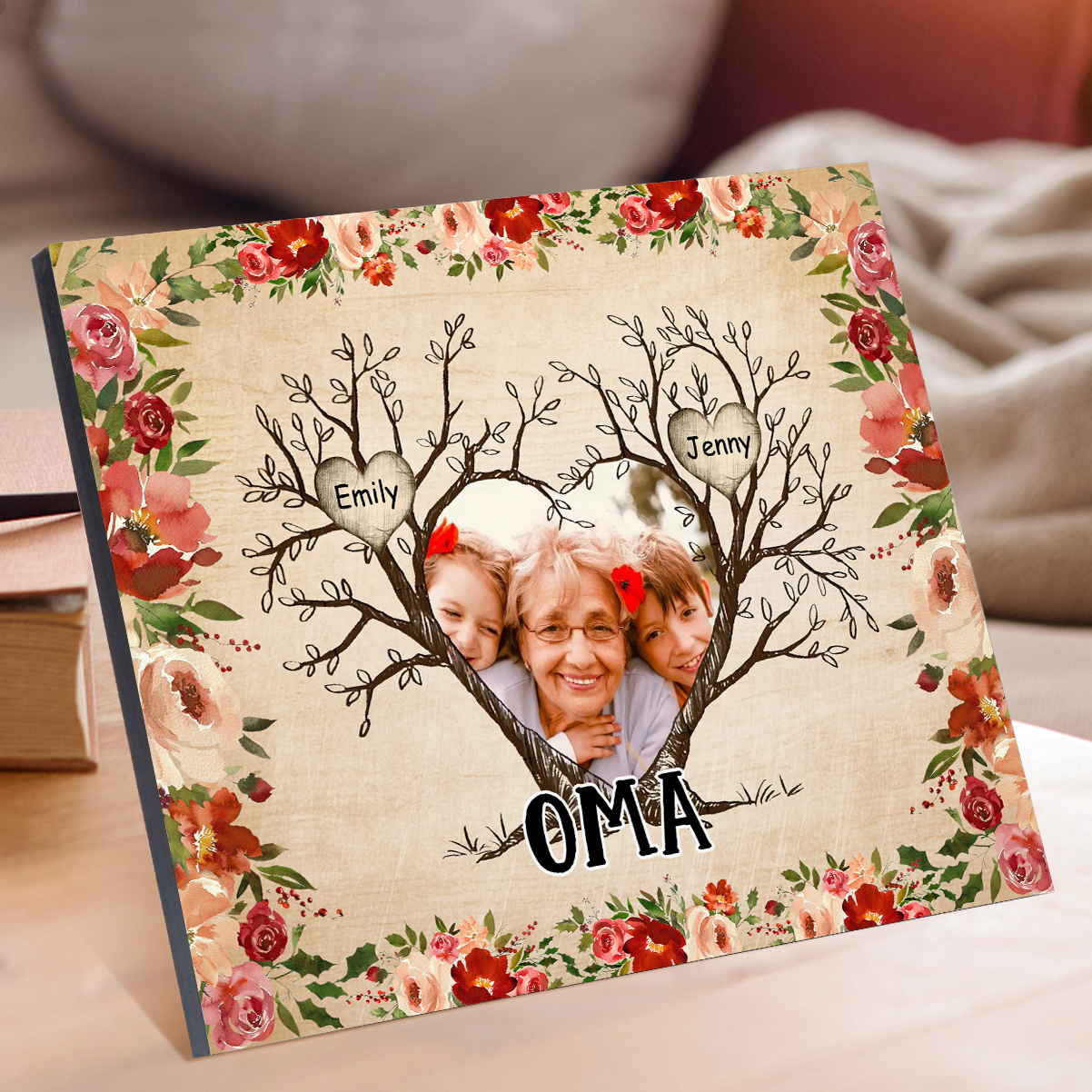 Personalisierter Text & 1 Foto & 2 Namen Holzbild Geschenk für Großeltern Familie