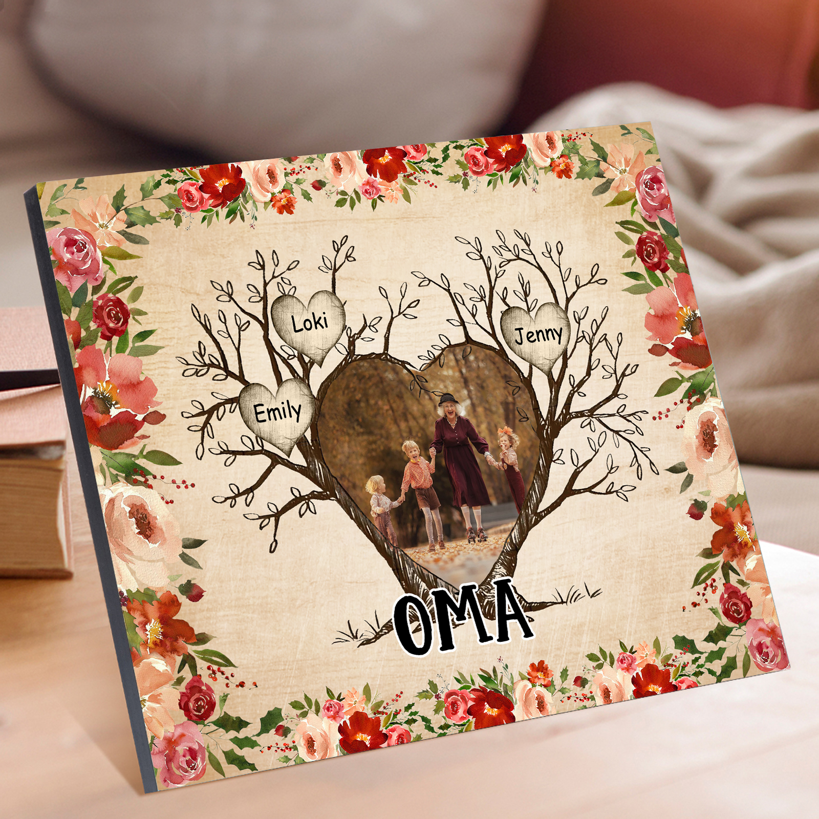 Personalisierter Text & 1 Foto & 3 Namen Holzbild Geschenk für Großeltern Familie
