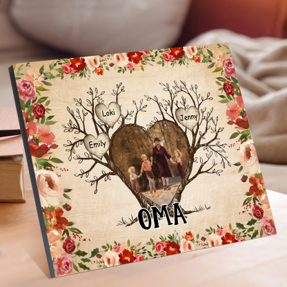 Personalisierter Text & 1 Foto & 3 Namen Holzbild Geschenk für Großeltern Familie