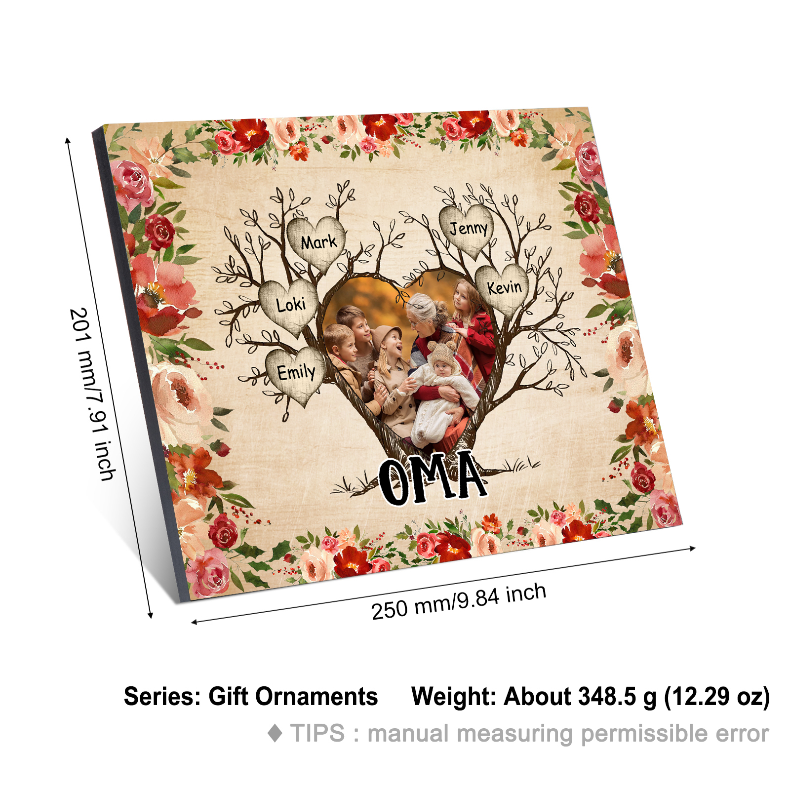 Personalisierter Text & 1 Foto & 5 Namen Holzbild Geschenk für Großeltern Familie